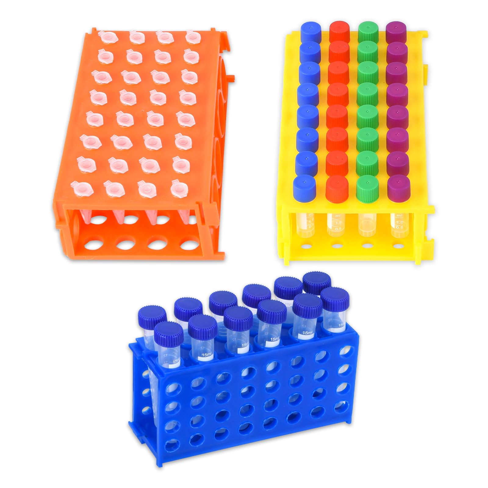 Plastic lab Test Tube Rack lab Tube Holder centrifuge Tube Rack Laboratory Multifunctional Stand Storage (3 Color, 3units 6.73InchX3.74InchX1.96Inch)