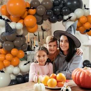 Halloween Balloon Garland Kit 124Pcs Orange Black Sand White Brown Balloons Arch with Wizard Hat 3D Bat Sticker Decoration Set for BOO Halloween Party Decorations