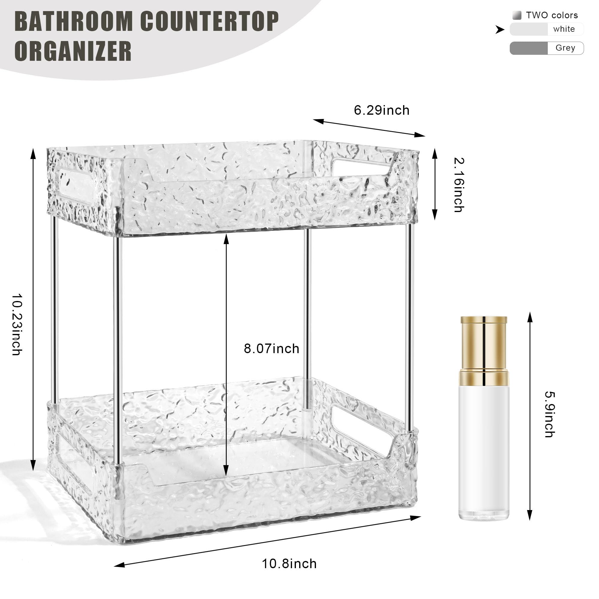 TENDER EPOCH 2-Tier Bathroom Counter Organizer Countertop Storage, Dresser Organizer Vanity Tray for Makeup, Perfume Organizer Cosmetics Skincare Shelf Organizer - Clear