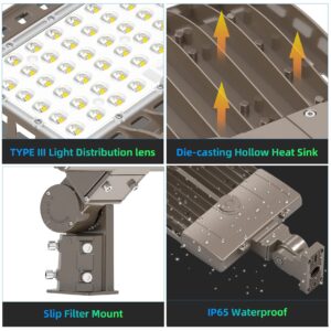 NUOGUAN 4Pcs 400W LED Parking Lot Light 56000LM with Slip Fitter, 5000K AC100-277V LED Shoebox Light, UL DLC ETL Listed, IP65 Waterproof Commercial Street Area Lighting for Parking Lot, Gym, Driveway