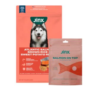 Jinx Premium Dry Dog Food + Bonus Salmon Topper. Salmon, Brown Rice, Sweet Potato Kibble (11.5lb), for All Lifestages with Superfoods & Probiotics