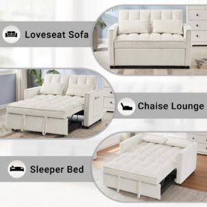 Skepphlay 3 in 1 Convertible Sofa Bed, Pull Out Couch, Loveseat Sleeper with Adjustable Backrest Chaise Lounge with 2 Pockets and 2 Pillows for Living Room Apartment, White