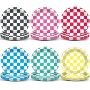 48pcs colorful checkered plates race car theme party supplies gingham paper plates for bachelorette bridal shower birthday party decorations carnival fiesta decor colorful plaid tableware