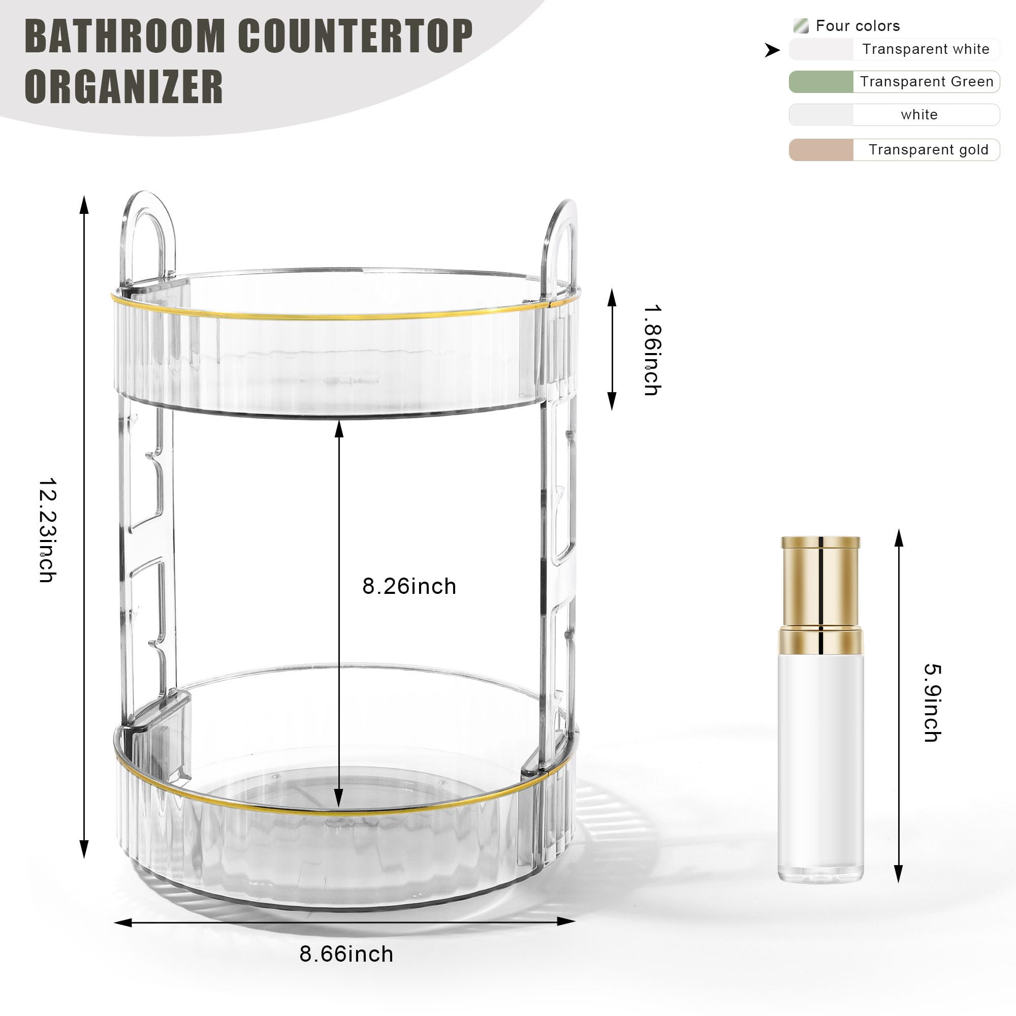 TENDER EPOCH 360 Rotating Makeup Organizer for Vanity,High-Capacity Cosmetics Skincare Organizers and Storage, Bathroom Countertop Organizer Spinning Perfume Organizer - 2 Tier - Clear