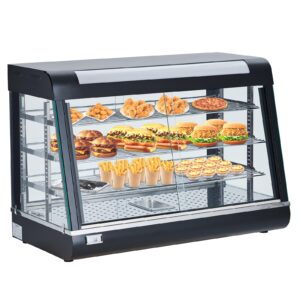 35" food warmer commercial, countertop pizza warmer 3-tier with led lighting & removable shelves, food display warmer for restaurant