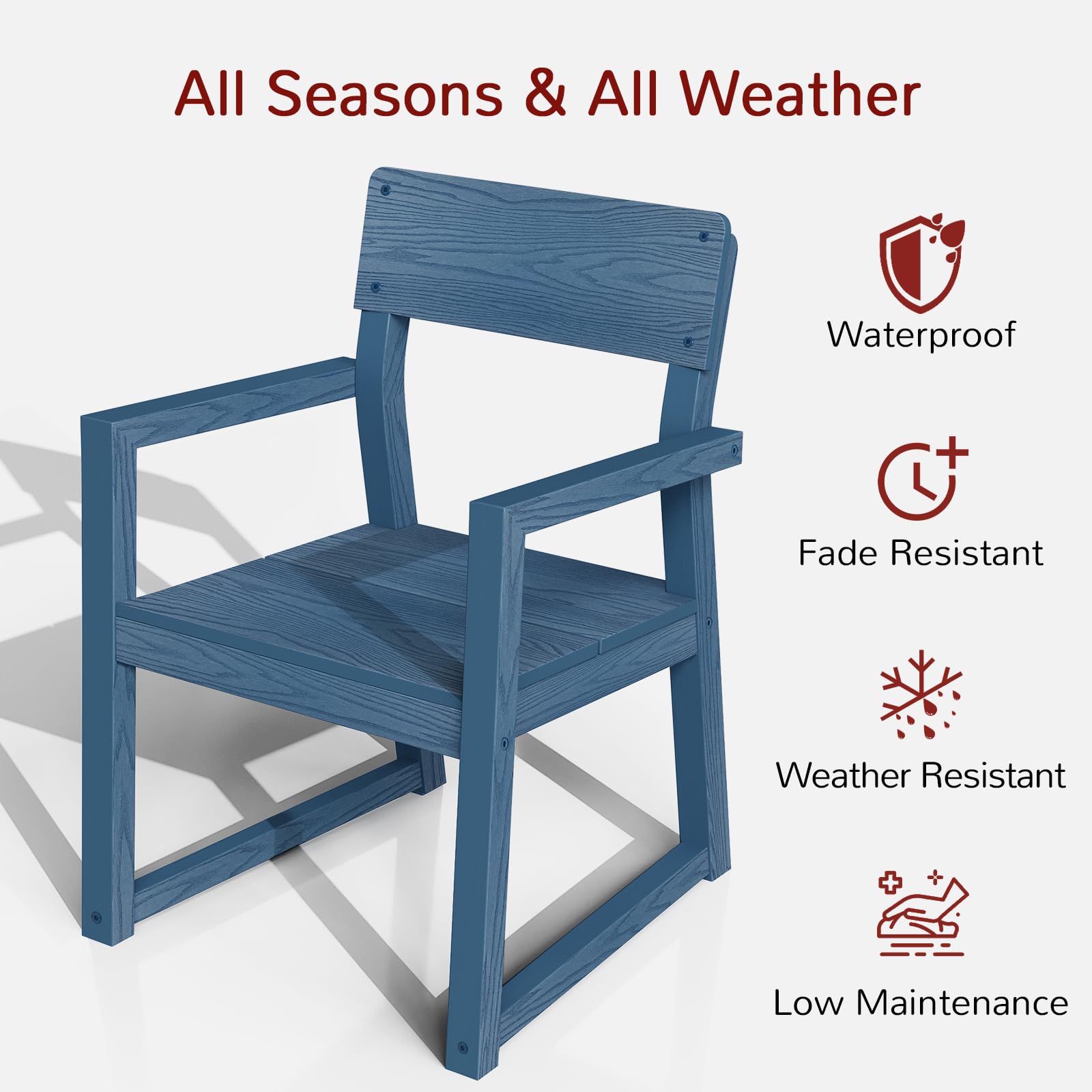 3 Piece Patio Bistro Set, All-Weather HIPS Modern Chairs Set of 2 with Table, 400 lbs Support Outdoor Chair for Backyard, Garden, Porch, and Indoor, Blue