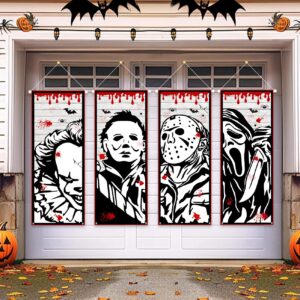 horror movie character halloween decoration, set of 4 large horror paintings backdrop bloody red horror movie character stretching portraits for home wall door decor hanging banner