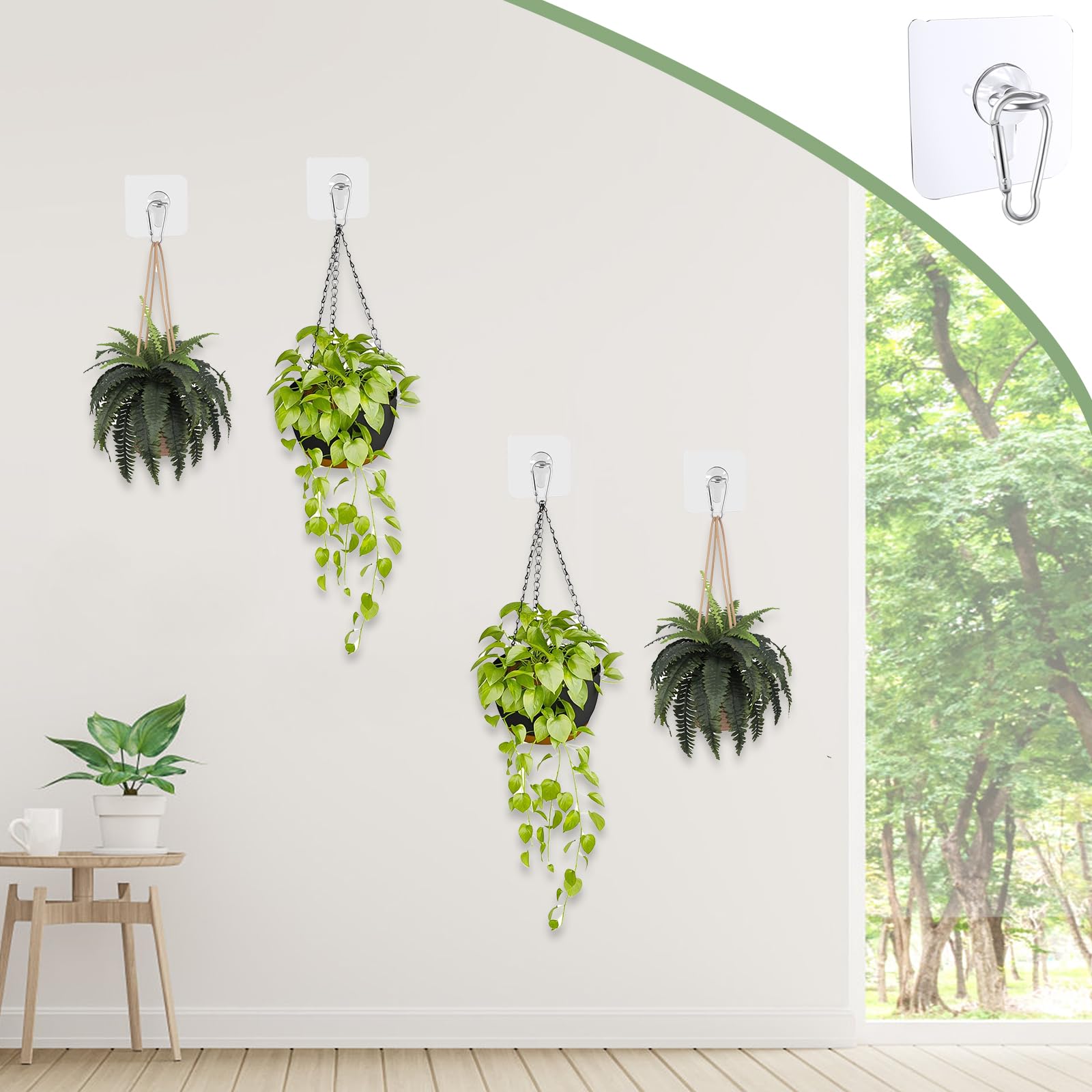 QoTang 12 PCS Heavy Duty Ceiling Hooks, No Drill Adhesive Wall Hooks, 2.2 Inch Ceiling Wall Hangers Wall Hanging Auxiliary Hook for Indoor Outdoor Hanging Plants Light Lanterns Wind Chimes