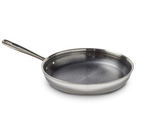 t-fal hybridmesh tri-ply stainless steel fry pan 12 inch, induction oven safe 500f, metal utensil safe, platinum non stick, ideal for searing, sauteing & frying, cookware, dishwasher safe silver/black