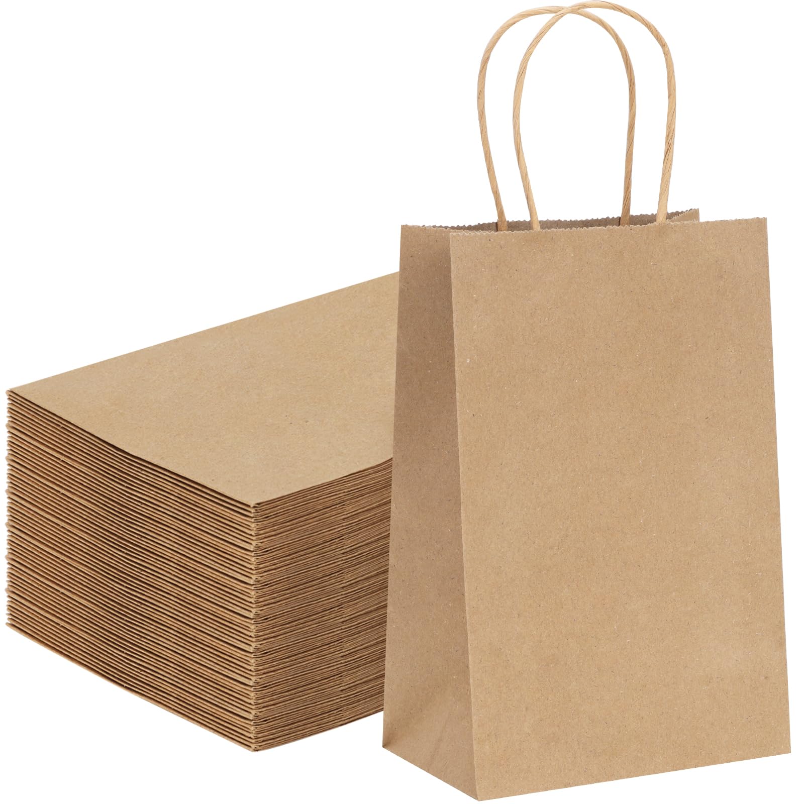 Moretoes 60pcs Paper Bags, 5.25x3.2x8 Inches Gift Bags, Kraft Small Brown Paper Bags with Handles Bulk, Retail Bags for Small Business, Shopping, Merchandise, Birthday Wedding Party Favor Bags