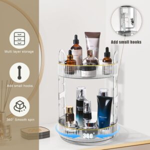 TENDER EPOCH 360 Rotating Makeup Organizer for Vanity,High-Capacity Cosmetics Skincare Organizers and Storage, Bathroom Countertop Organizer Spinning Perfume Organizer - 2 Tier - Clear