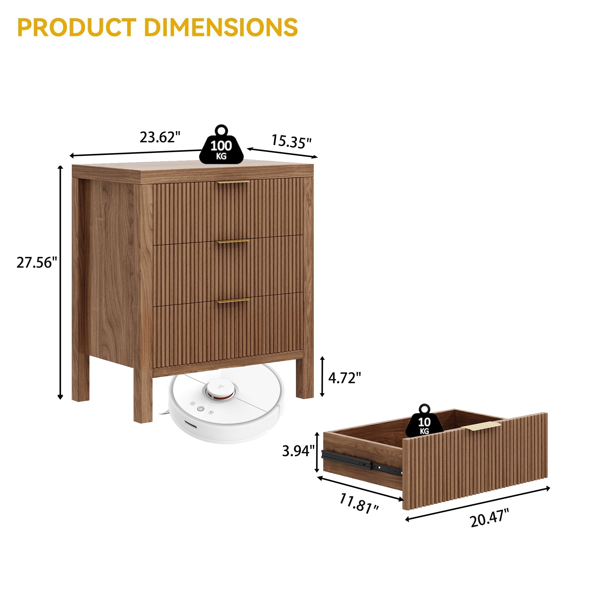 JZXSHD Nightstand with 6 Drawers, Dresser and Nightstand Sets, Bedside Tables, Mid Century Nightstands with 6 Wide Drawers for Bedroom, Kids’ Room, Hallway, （Walnut X 2pcs）