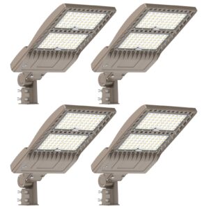 nuoguan 4pcs 400w led parking lot light 56000lm with slip fitter, 5000k ac100-277v led shoebox light, ul dlc etl listed, ip65 waterproof commercial street area lighting for parking lot, gym, driveway