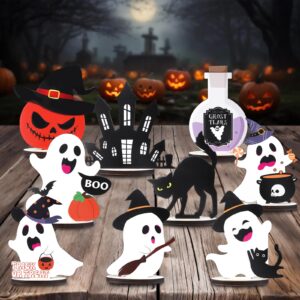 wooden halloween table sign decorations - refavor 9pcs cute ghost halloween centerpieces for table pumpkin black cat desk decor halloween decorations indoor party baby shower tray decor office home