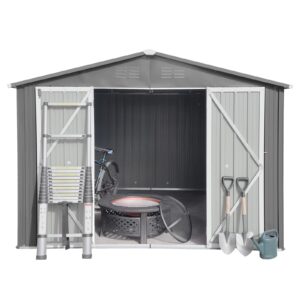 Jintop 10x12 FT Sheds & Outdoor Storage,Metal Aluminum Garden Shed,with Punched Vents,Waterproof Cabinet w/Hinged Door and Padlock,Tool House for Storing Bicycles,Lawnmowers,Barbeques,Grey