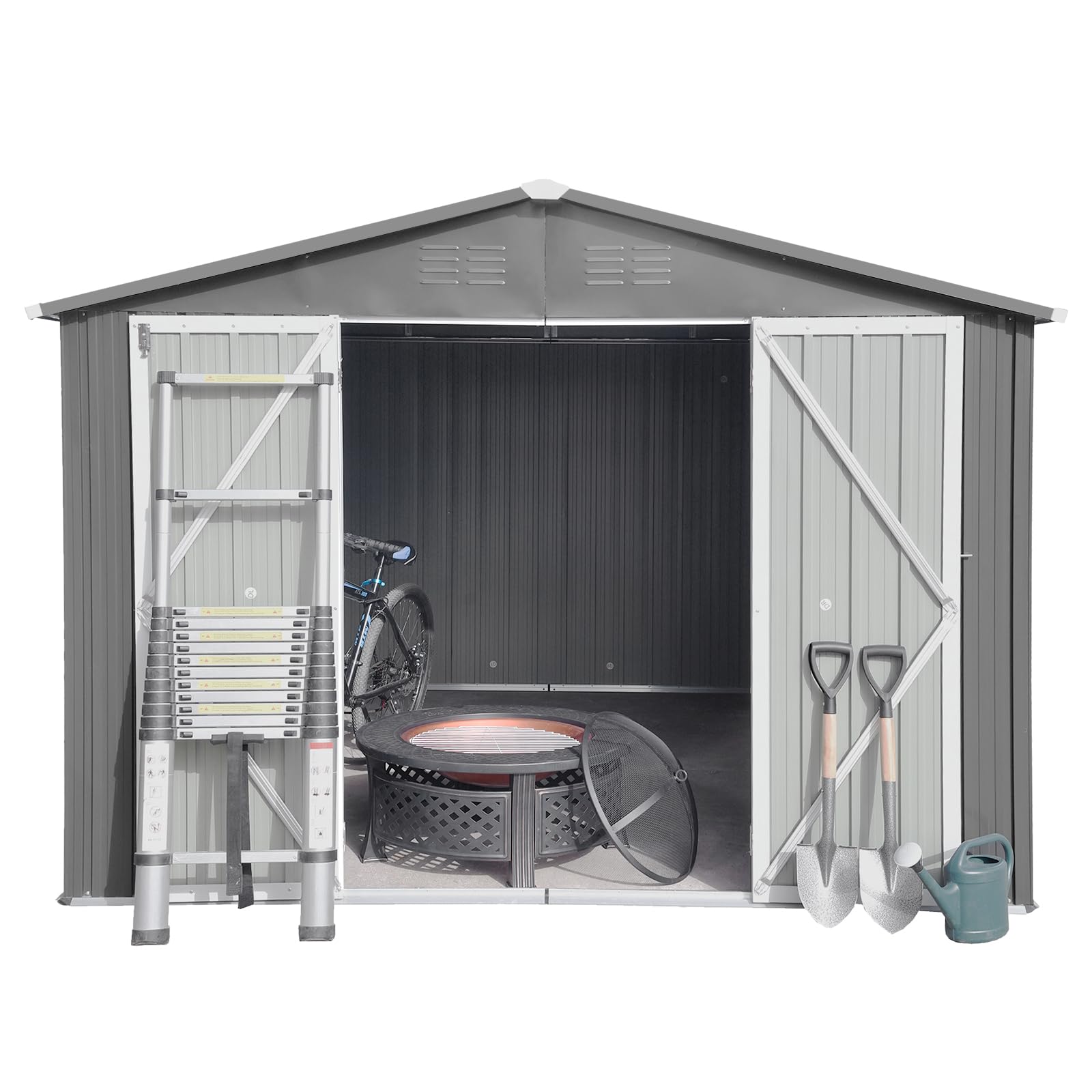 Jintop 10x12 FT Sheds & Outdoor Storage,Metal Aluminum Garden Shed,with Punched Vents,Waterproof Cabinet w/Hinged Door and Padlock,Tool House for Storing Bicycles,Lawnmowers,Barbeques,Grey