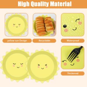 48 Pcs Yellow Sunshine Party Plates First Trip Around The Sun Paper Plates Sunshine Dinner Plates Summer Disposable Tableware for Sun 1st Birthday Party Supplies Baby Shower Birthday Decorations