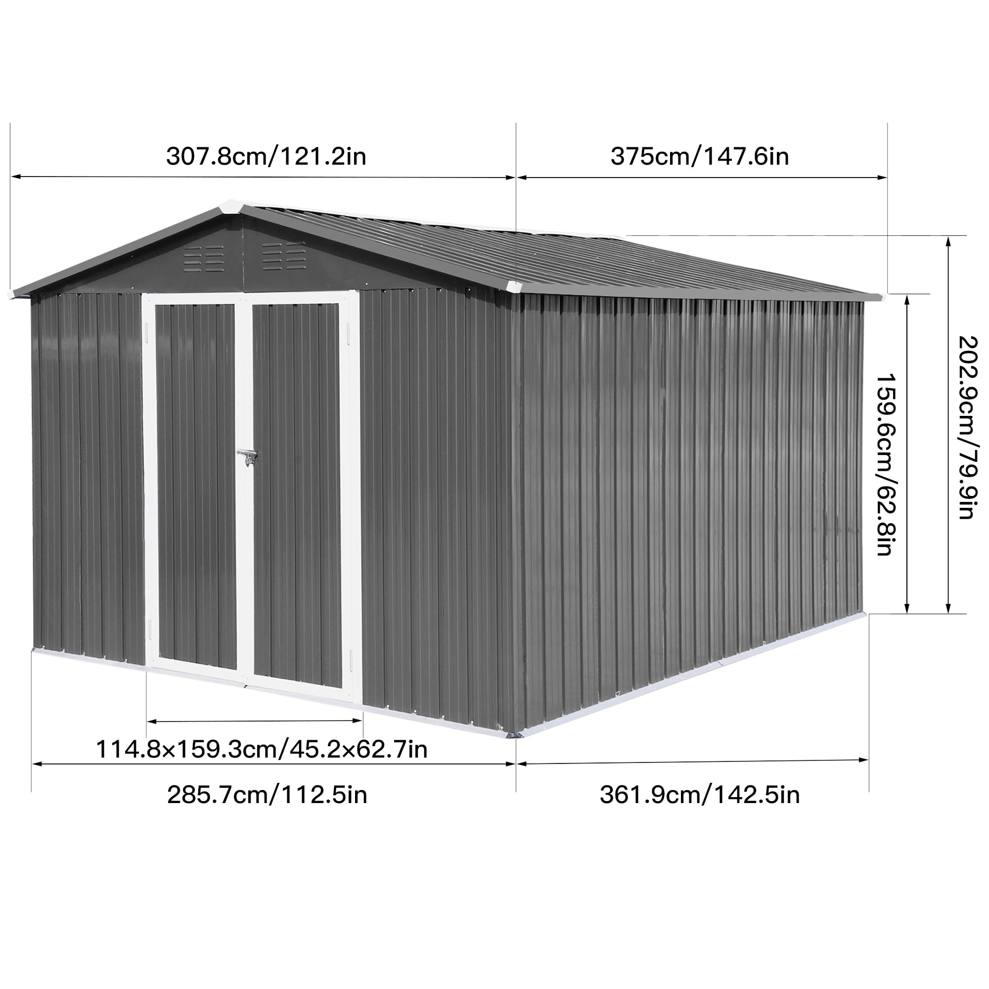 Jintop 10x12 FT Sheds & Outdoor Storage,Metal Aluminum Garden Shed,with Punched Vents,Waterproof Cabinet w/Hinged Door and Padlock,Tool House for Storing Bicycles,Lawnmowers,Barbeques,Grey