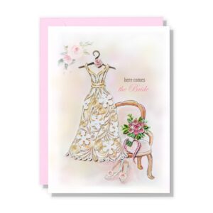 quillcraft here comes the bride card, happy wedding card, bridal shower, quilling quilled congratulations card, bride to be, artful engagement card for her women daughter (here comes the bride)