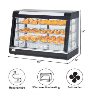 35" Food Warmer Commercial, Countertop Pizza Warmer 3-Tier with LED Lighting & Removable Shelves, Food Display Warmer for Restaurant