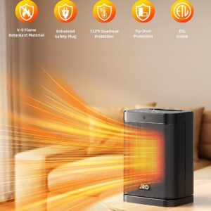 Space Heater Indoor, JRD 1500W PTC Portable Electric Heater with 80°Oscillation, Thermostat, 12h Timer, Fast Heat, Eco Mode, Remote, Small Quiet Safe Room heater Desk Heater for Office Bedroom Home