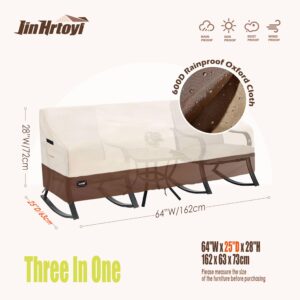 Jin Hrtoyi 3 Piece Outdoor Patio Set Furniture Cover,Garden Furniture Cover,64"Wx25"Dx28"H,100% Waterproof(600D), Fit for Rattan Chair Conversation Sets for Patio Bistro, Beige & Brown