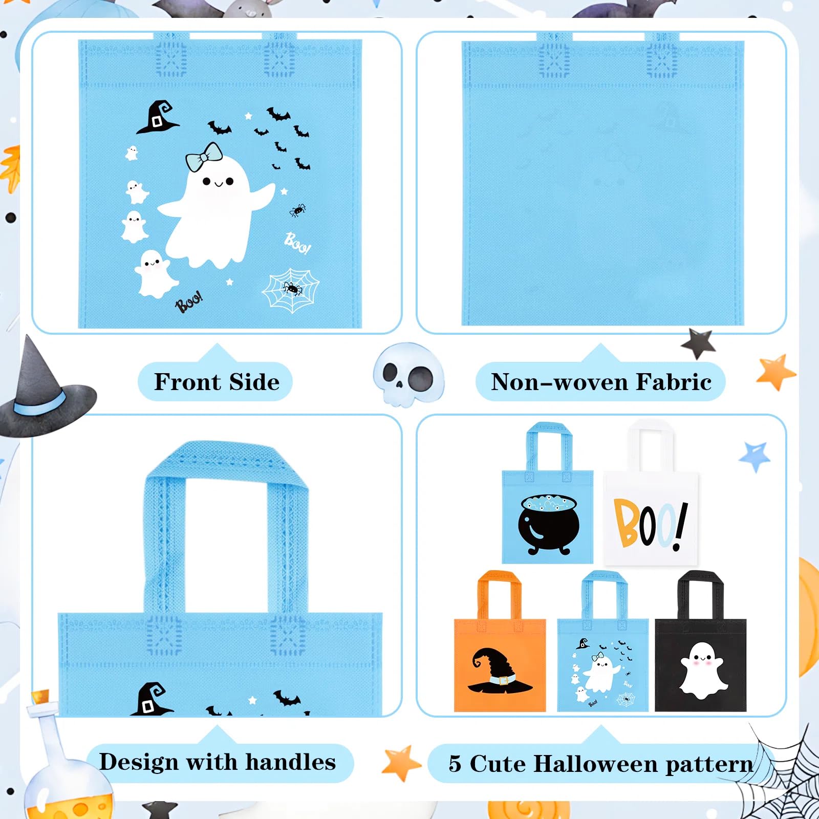 20Pcs Blue Halloween Party Treats Bags, Cute Ghost Cauldron NonWoven Halloween Candy Bag Gift Goodies Tote for Halloween Baby Shower Halloween Happy Boo Day A Little Boo is Almost Due Party Supplies