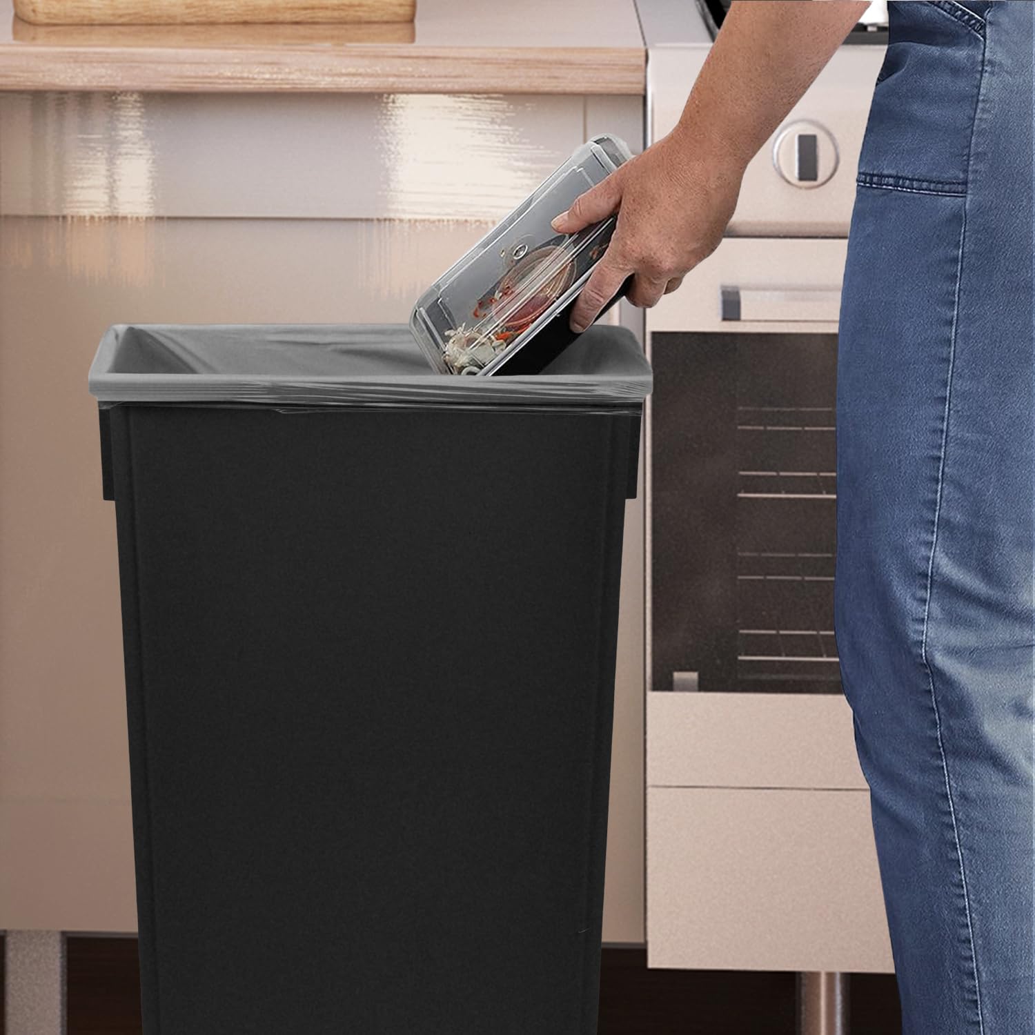 PLASTIC PRINCE (2 Pack) 23 Gallon Slim Trash Can, Commercial Gray Rectangular Garbage Can, Waste Bin for Home/Kitchen/Cabinet