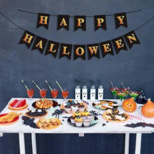 FALIZIFU Happy Halloween Banner Black Happy Halloween Sign Happy Halloween Flag for Mantle Fireplace Halloween Theme Party Supplies Wall Door Bunting Banner