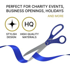 Large Grand Opening Ceremony Kit – 25 Inch Giant Scissors Blue with Blue Ribbon for Inauguration and Ceremony Ceremonial Scissors for Ribbon Cutting Grand Opening Ribbon and Scissor for Special Event