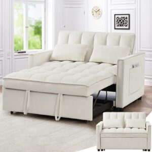 skepphlay 3 in 1 convertible sofa bed, pull out couch, loveseat sleeper with adjustable backrest chaise lounge with 2 pockets and 2 pillows for living room apartment, white