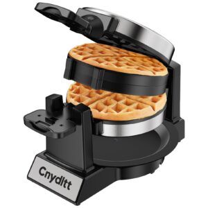 cnydltt double waffle maker, 1400w rotating belgian waffle iron with nonstick plates, 180° flip, 8-slice, removable drip tray, locking lid & cool touch handles, stainless, black