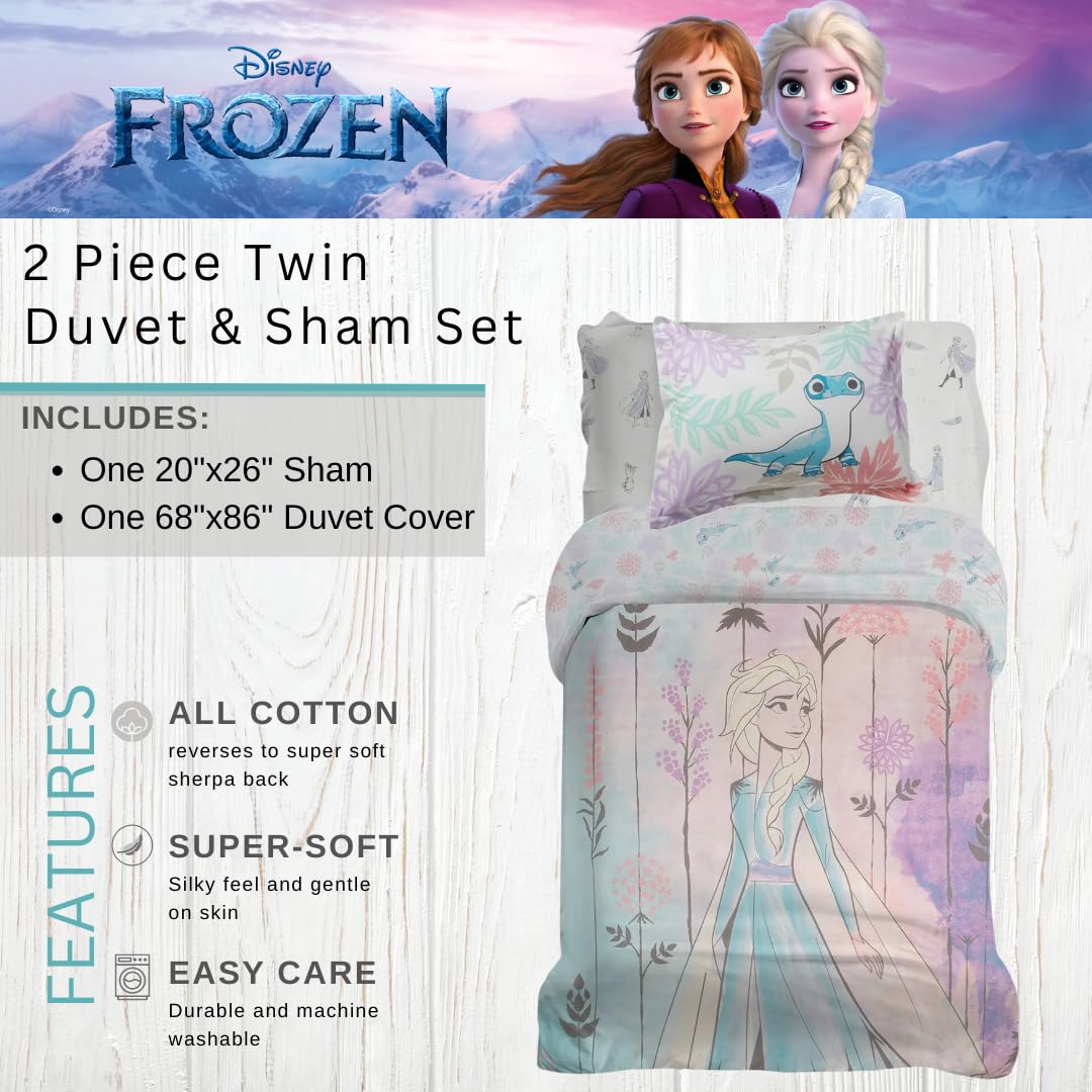 Franco Frozen 2 Kids Bedding Super Soft Premium Organic Cotton Duvet Cover with Sham, 2 Piece Twin Size, (Officially Licensed Product)