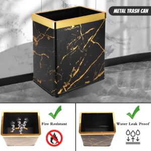 Bathroom Trash Can, 2.6 Gallon Gold Pretty Waste Basket Double-layer Metal Garbage Can, Small Open Marble Trash Can, Cool Trash Bin for Bathroom, Kitchen, Bedroom, Office, Toilet, Hotel, Under Counter