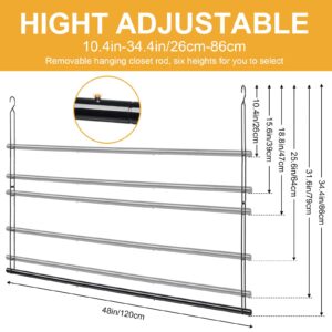 Hanging Closet Rod 48in, 6 Height Adjustable Heavy Duty Closet Rod, Black