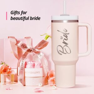 Bride To Be Gifts Bridal Shower Gifts Bachelorette Gifts for Bride Engagement Gifts for Her Wedding Gifts for Bride Bachelor Party Gifts Stainless Steel 40 oz Tumbler Cup with Handle Lids Straws