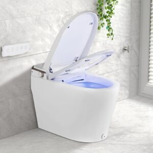 Giantex Smart Toilet with Bidet Built In, Bidet Toilet with Heat, Dryer, Night Light, Auto Open/Close, Foot Sensor, 1.28 GPF Automatic/Blackout Flush, Remote/Side Knob Control, Toilet Seat Elongated