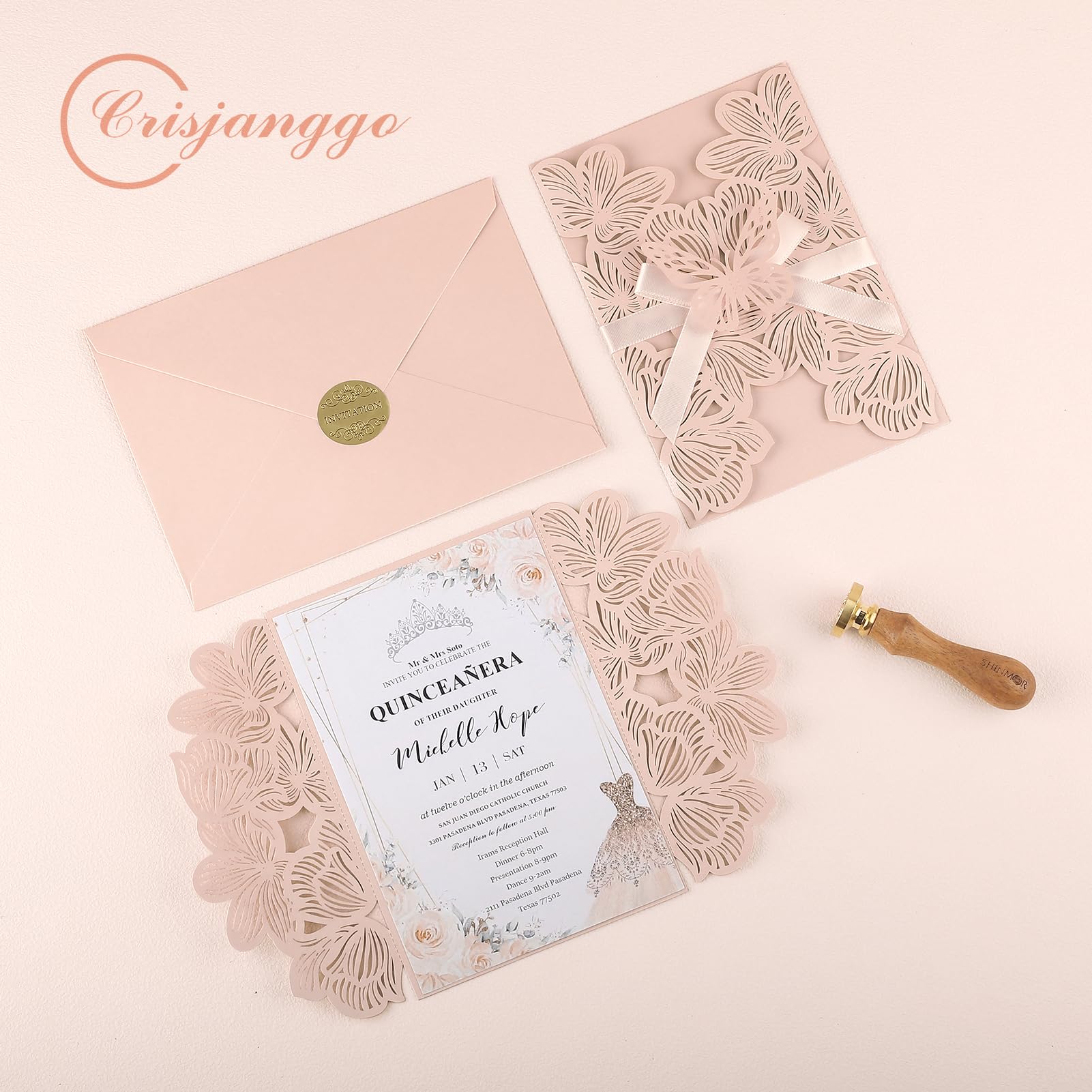 50pcs Pink Wedding Invitations Personalized with Envelopes and RSVP Cards Blank Laser Cut Hollow Flower Invitation Kits Butterfly Invitations for Engagement Wedding Birthday Party Bridal Shower