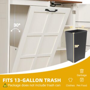 DWVO Tilt Out Trash Cabinet, 13 Gallon Cabinet Trash Can with Outlet/Adjustable Shelves, Hidden Pull Out Trash Bin Cabinet, Kitchen Island with Trash Can Storage, White Oak