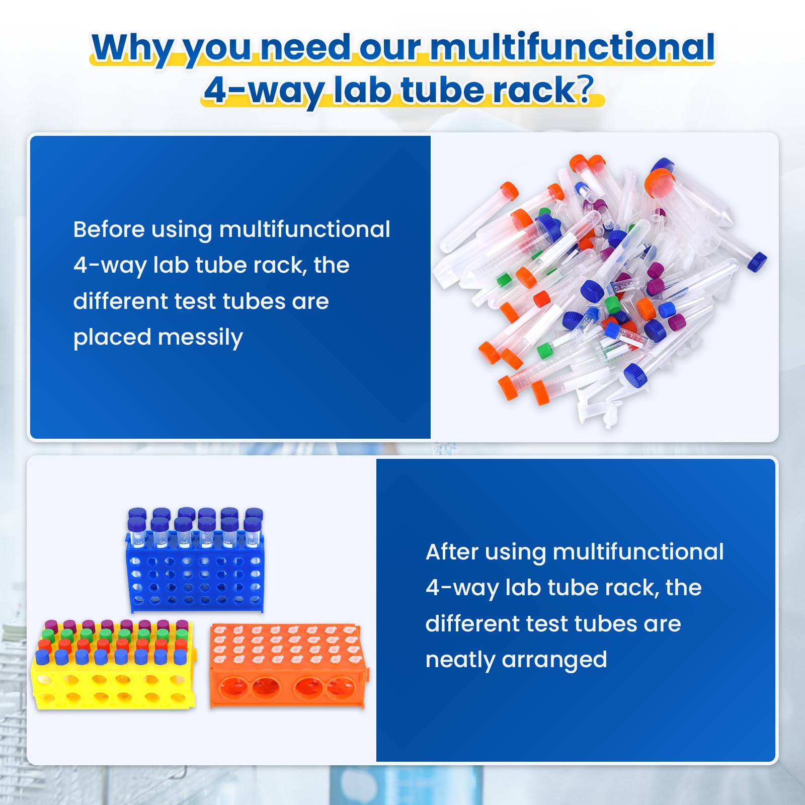 Plastic lab Test Tube Rack lab Tube Holder centrifuge Tube Rack Laboratory Multifunctional Stand Storage (3 Color, 3units 6.73InchX3.74InchX1.96Inch)