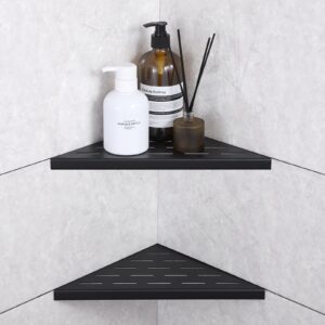 xiarnotogi 10" corner shower shelf, 2-pack bathroom shelves for tile walls, sus304 stainless steel recessed shower shelf, grout in corner organizer shelves, matte black