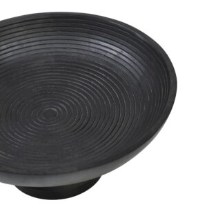 VHC Brands Ribbed Black Wooden Fruit Bowl 5.5x12x12, Kitchen Decor, Decorative Wooden Pedestal Bowl, Perfect Centerpiece for Table, Island, or Counter