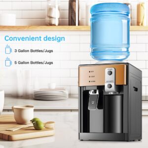 Water Dispenser, Top Loading Water Cooler for 1.2 to 5 Gallon, 3 Temperature Settings Room Temperature Water Cold Hot Water Dispenser, Bedside Water Dispenser for Home, Office, Dormitory Use