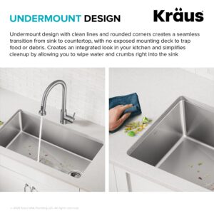 KRAUS Fairlane 33-inch Undermount Single Bowl 18-Gauge Stainless Steel Kitchen Sink, KHU640-33