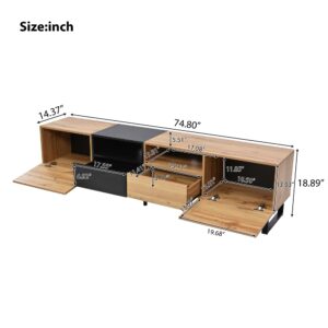 Virubi 75 Inch Modern TV Stand for TVs Up to 80”, Minimalist Entertainment Center with 2 Doors, 2 Drawers & 2 Open Shelves, Media Console Table with Storage for Living Room