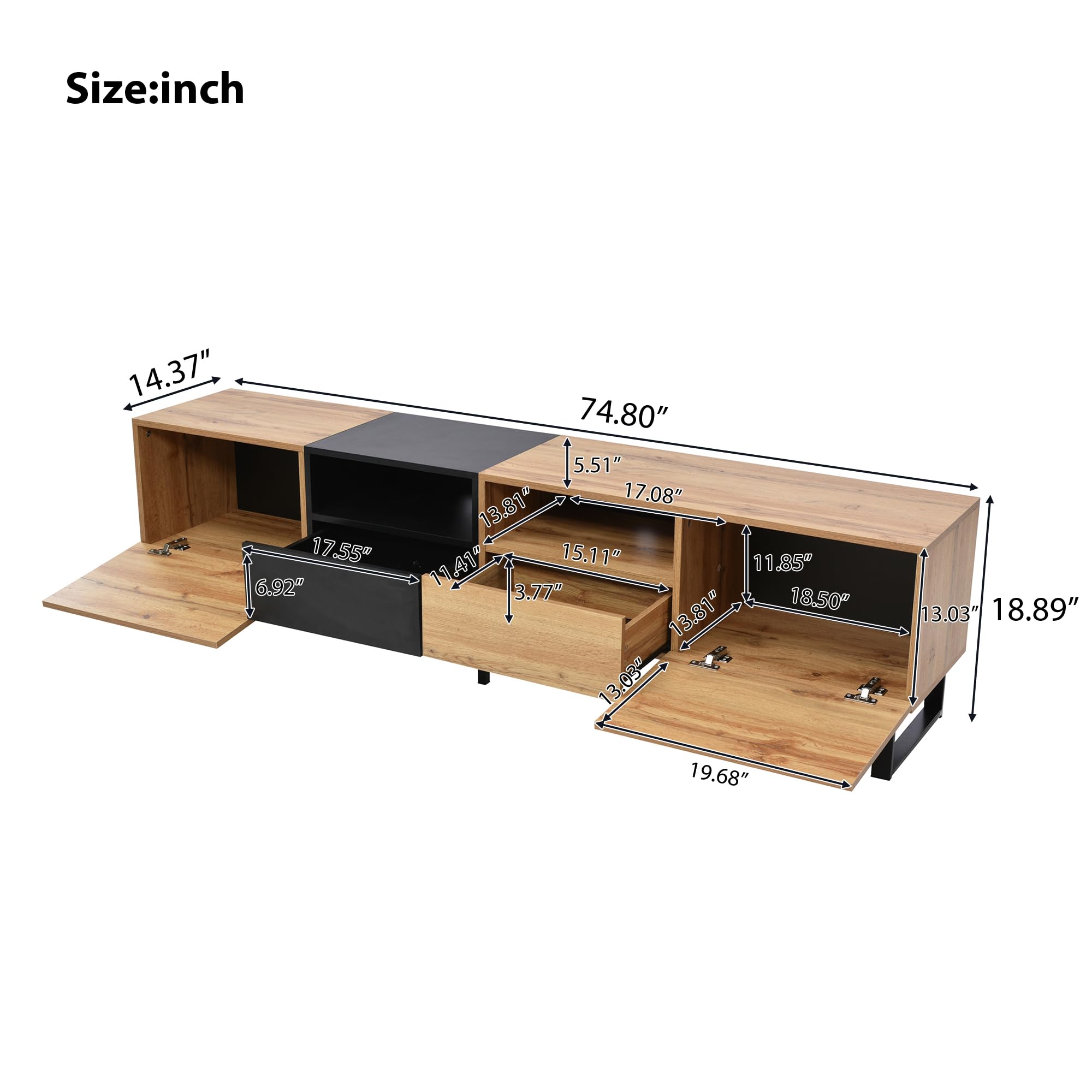 Virubi 75 Inch Modern TV Stand for TVs Up to 80”, Minimalist Entertainment Center with 2 Doors, 2 Drawers & 2 Open Shelves, Media Console Table with Storage for Living Room