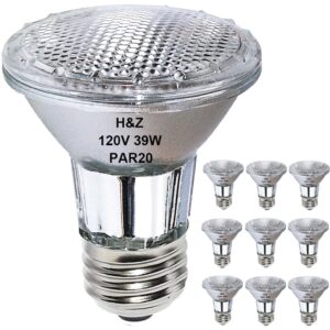 h&z par20 flood 39w 120v 480 lumens, high output 9 pack 39w par20 halogen bulb (equivalent par20 50w halogen bulb), long lasting par20 flood 39w 120v with 3000k warm white, par20 e26 dimmable