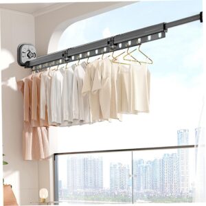 Peosaard Wall Mounted Drying Rack with Suction Cup, Collapsible Drying Rack, Retractable Laundry Clothes Drying Rack with 5 Hooks,3 Fold Aluminum Wall Airer for Balcony, Bathroom