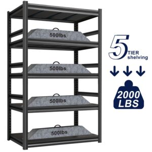 Sajanic Adjustable Garage Shelving Metal Storage Shelves Heavy Duty, 5 Tier Shelving Units and Storage, 2000LBS Boltless Shelving 16" W x 32" D x 72" H