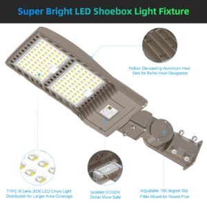 NUOGUAN 4Pcs 400W LED Parking Lot Light 56000LM with Slip Fitter, 5000K AC100-277V LED Shoebox Light, UL DLC ETL Listed, IP65 Waterproof Commercial Street Area Lighting for Parking Lot, Gym, Driveway